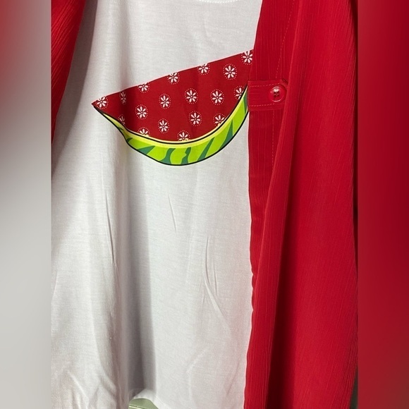 Kim Rogers Matchback 2Fer Top Womens Size Large Short Sleeve Red Watermelon - Picture 4 of 9